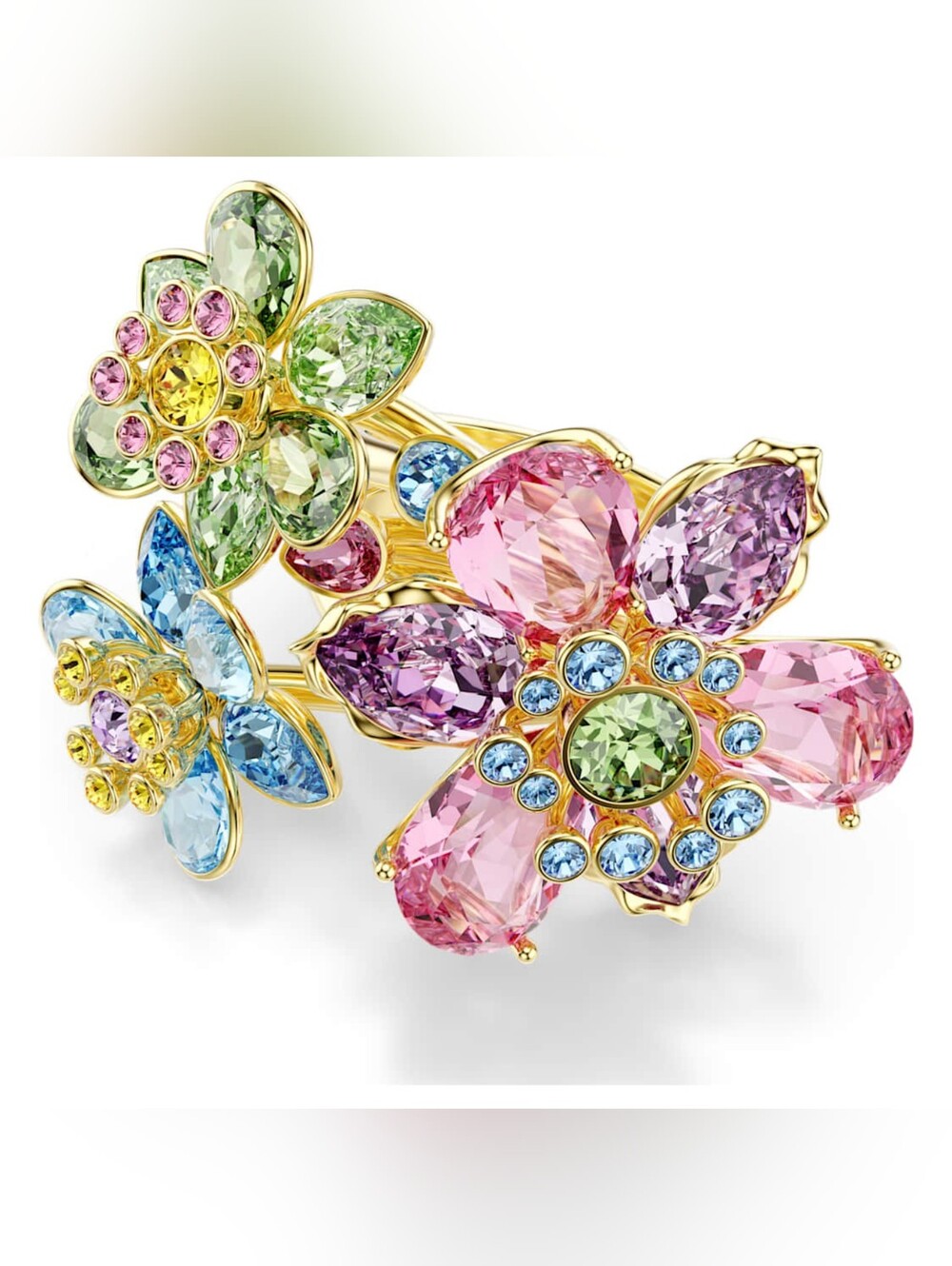 Swarovski Idyllia Ring – Mixed Cuts, Flower, Multicoloured, Gold-tone Plated